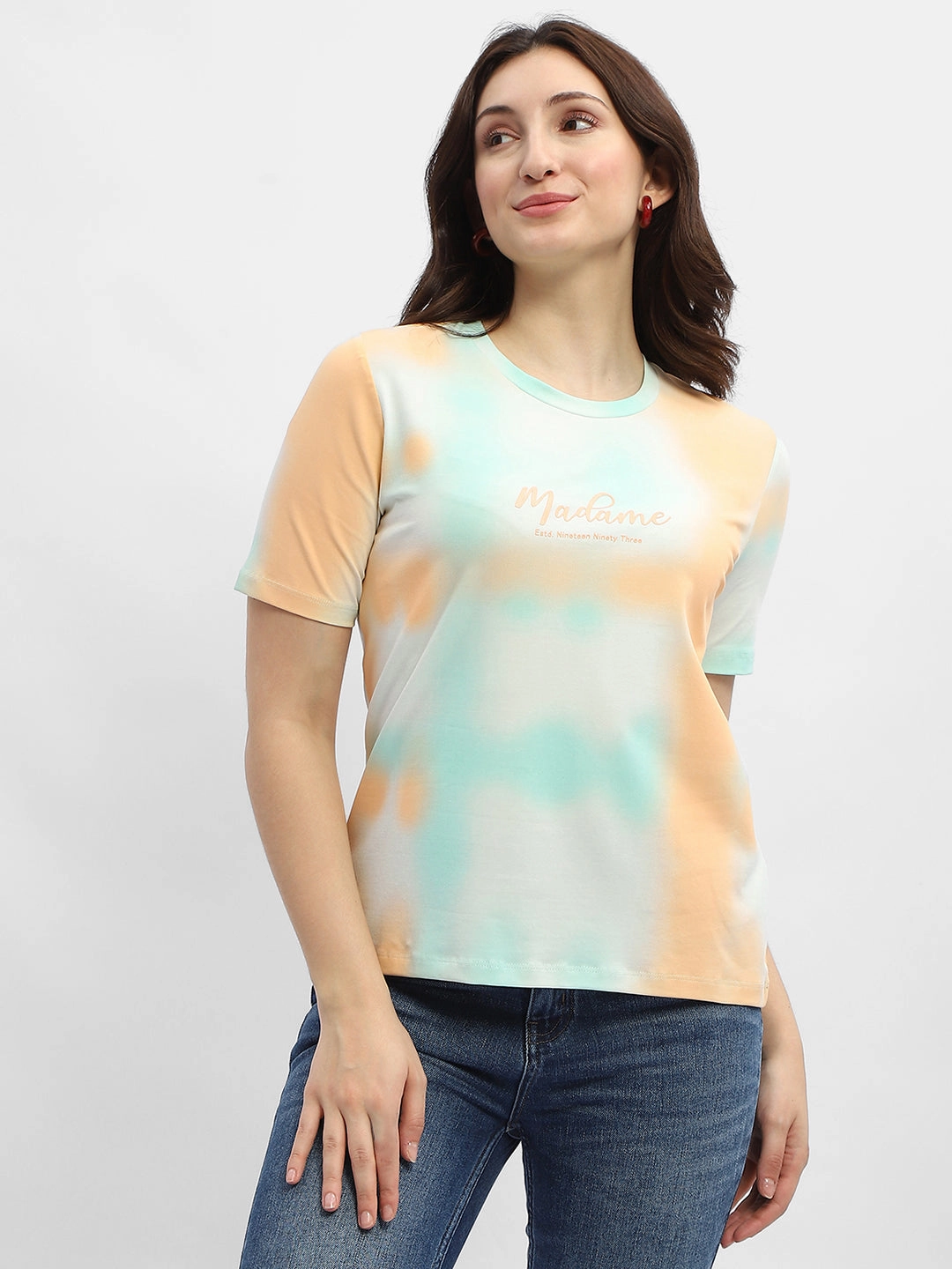 Madame Tie-Dye Orange Cotton T-Shirt HighStretch Summer Style