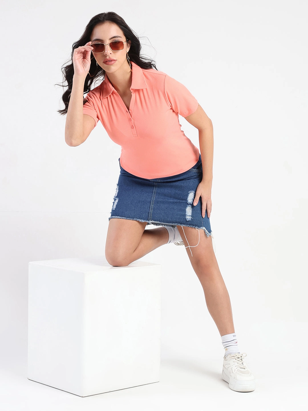 Madame  Solid Carrot Polo Pique T-shirt HighDensity Knit ColorfastMaterial