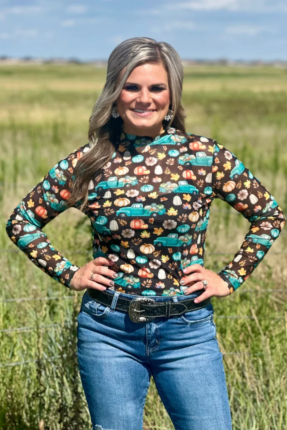 MoistureWicking Technology Sterling Kreek Take Me To The Pumpkin Patch Mesh Top