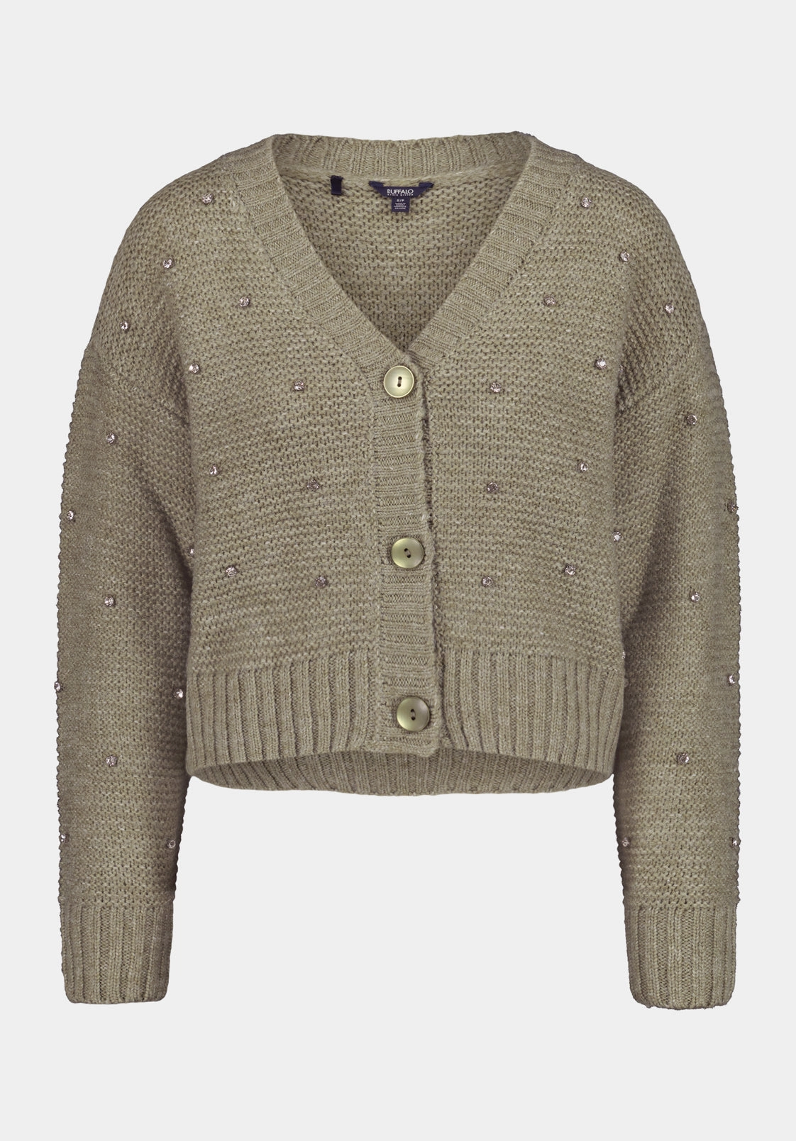 Sporty Flex Odilia Women's Embellished Knit Button-Up Cardigan, Dk Green - SW0163