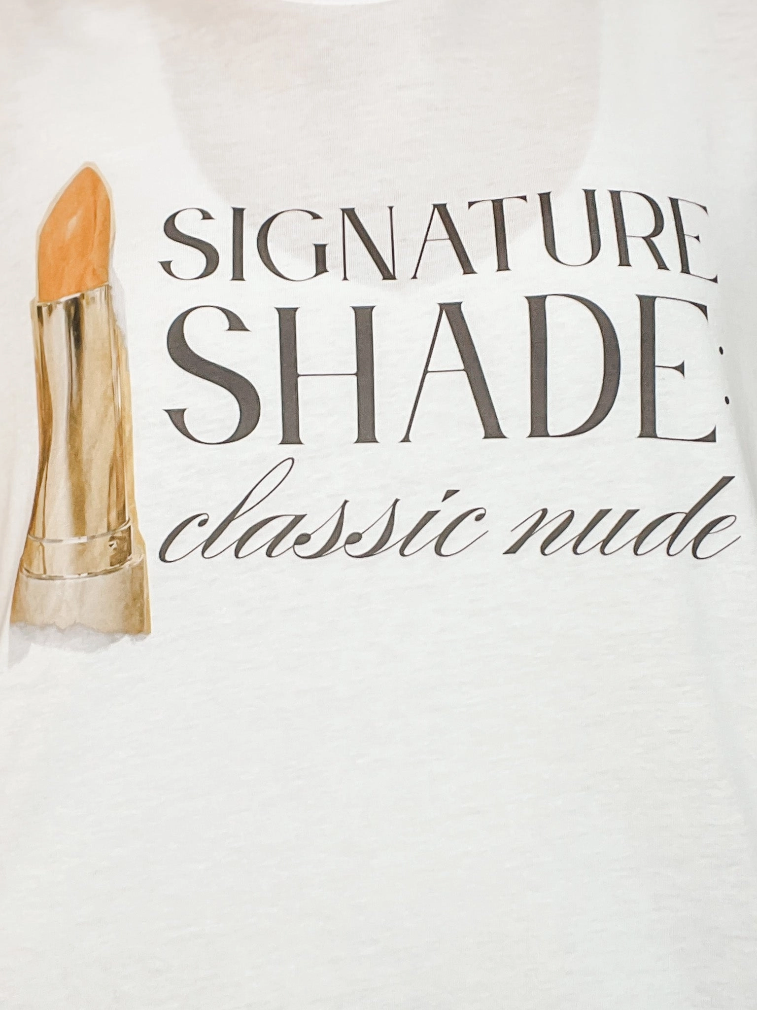 Signature Shades: Classic Nude Lipstick Graphic Tee Oversized Collar Adjustable Fit System