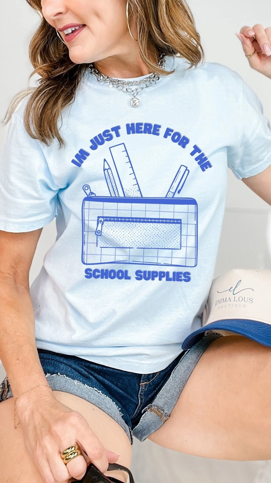 Im Just Here for the School Supplies Graphic Tee ErgonomicShape