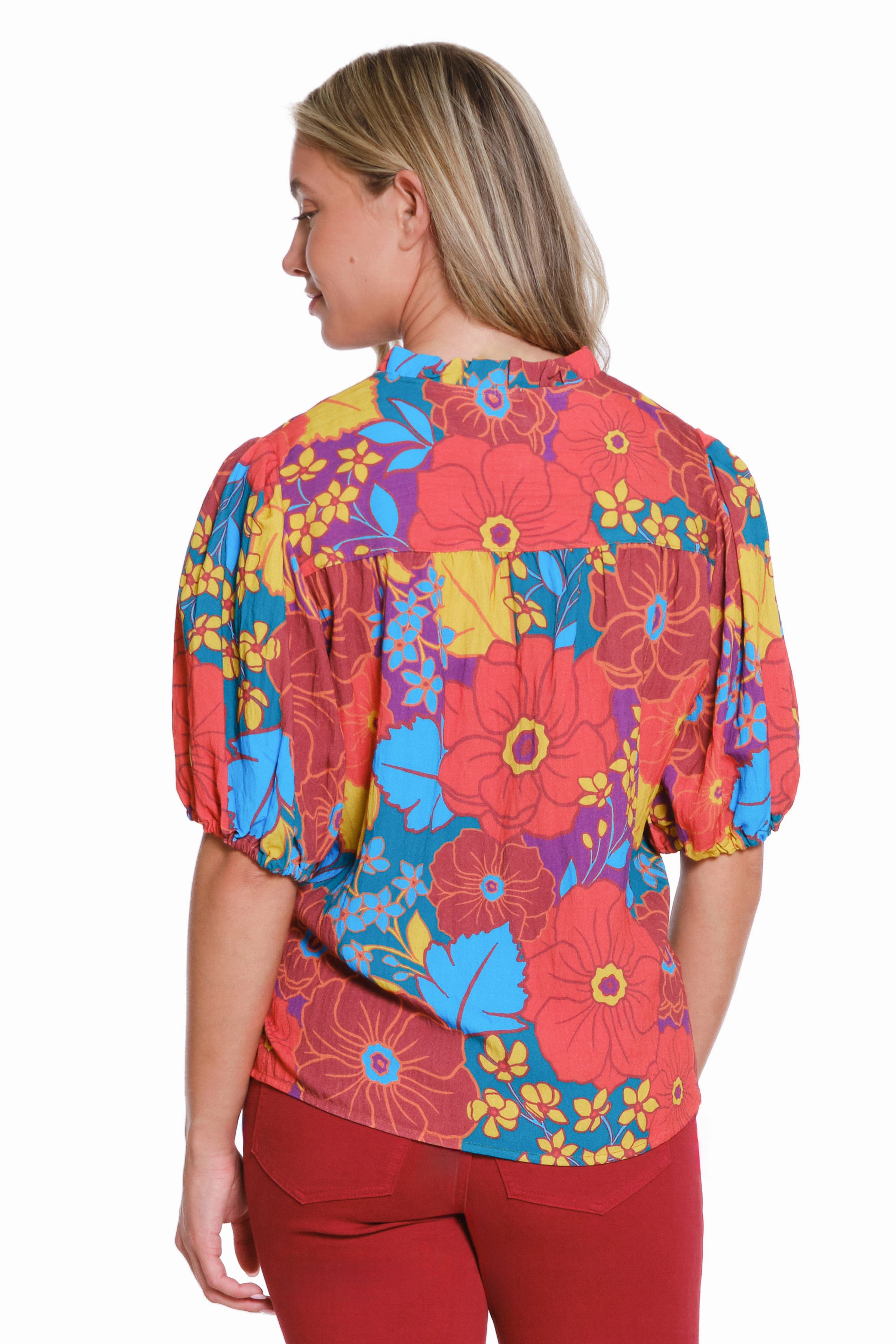 Floral Print Split Neck Top - Multi PortableOption Quick Release Buttons