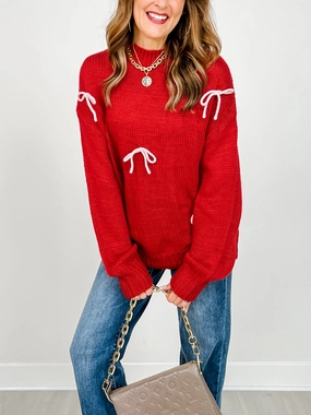 Double Layered Collars Bow Detail Crew Neck Long Sleeve Sweater