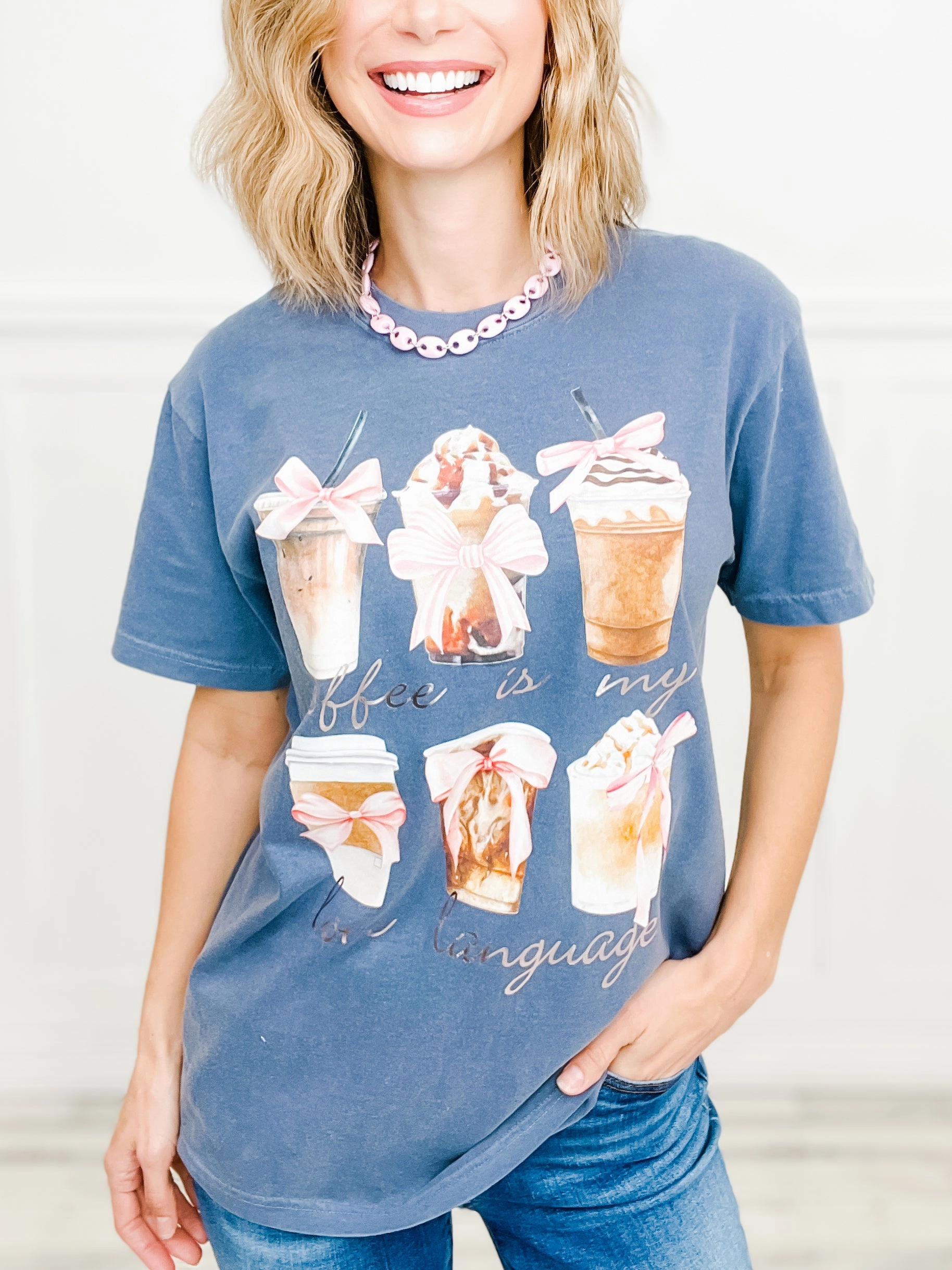 Adjustable Shoulder Straps Coffee Is My Love Language Embellished Graphic Tee