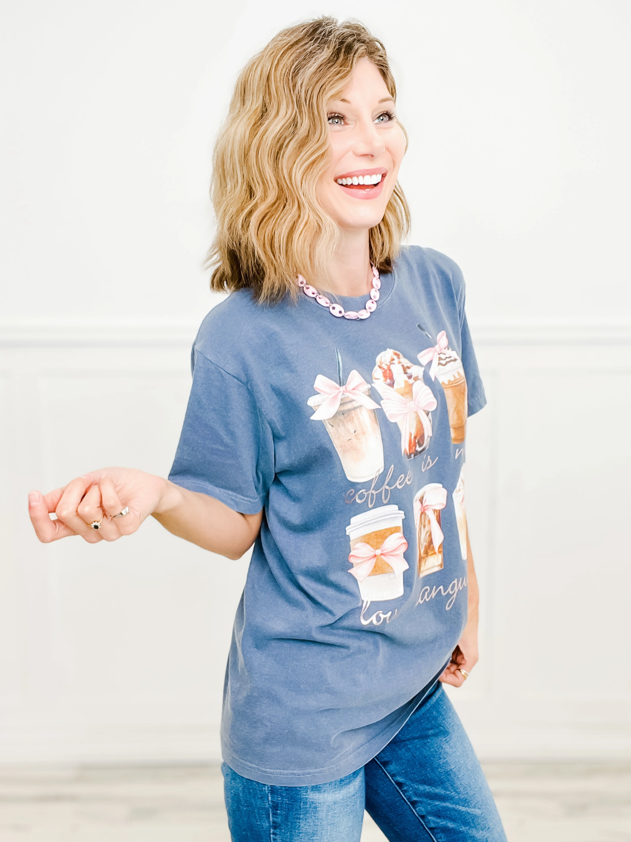 SnagFreeKnit Coffee Is My Love Language Embellished Graphic Tee