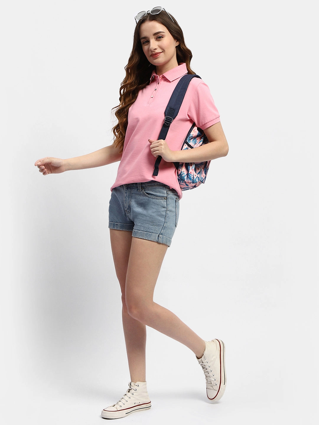 Madame Solid Pink Polo Neck T-Shirt Antibacterial Fabric Durable Reinforced Elbow Patches