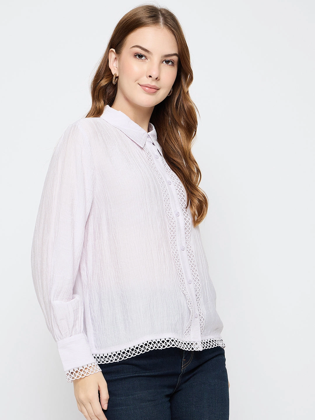 Madame Rayon Blend Lilac Shirt Tuckable Hem