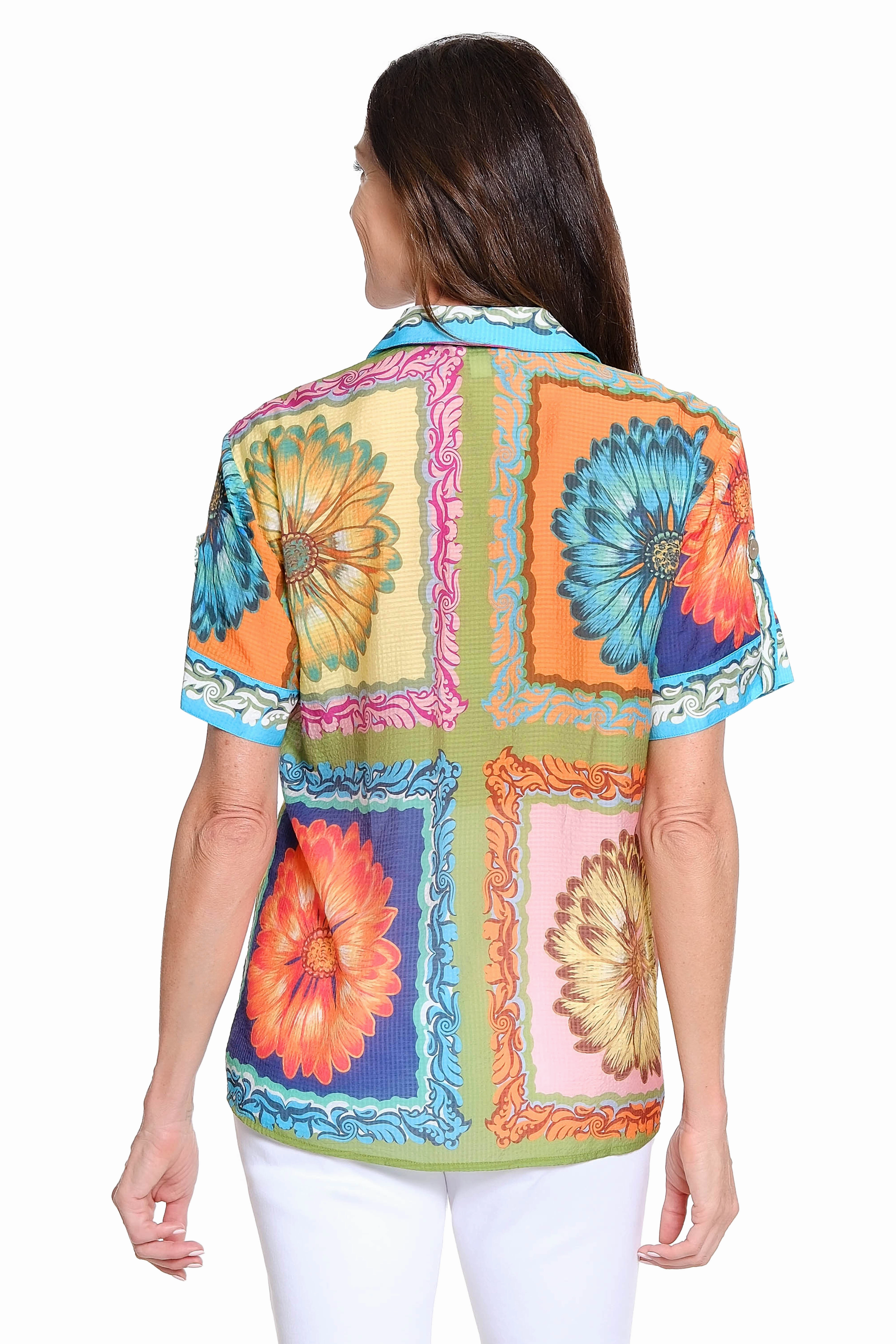 Print Short Sleeve Button-Up - Multi Relaxed Look Comfortable Layer