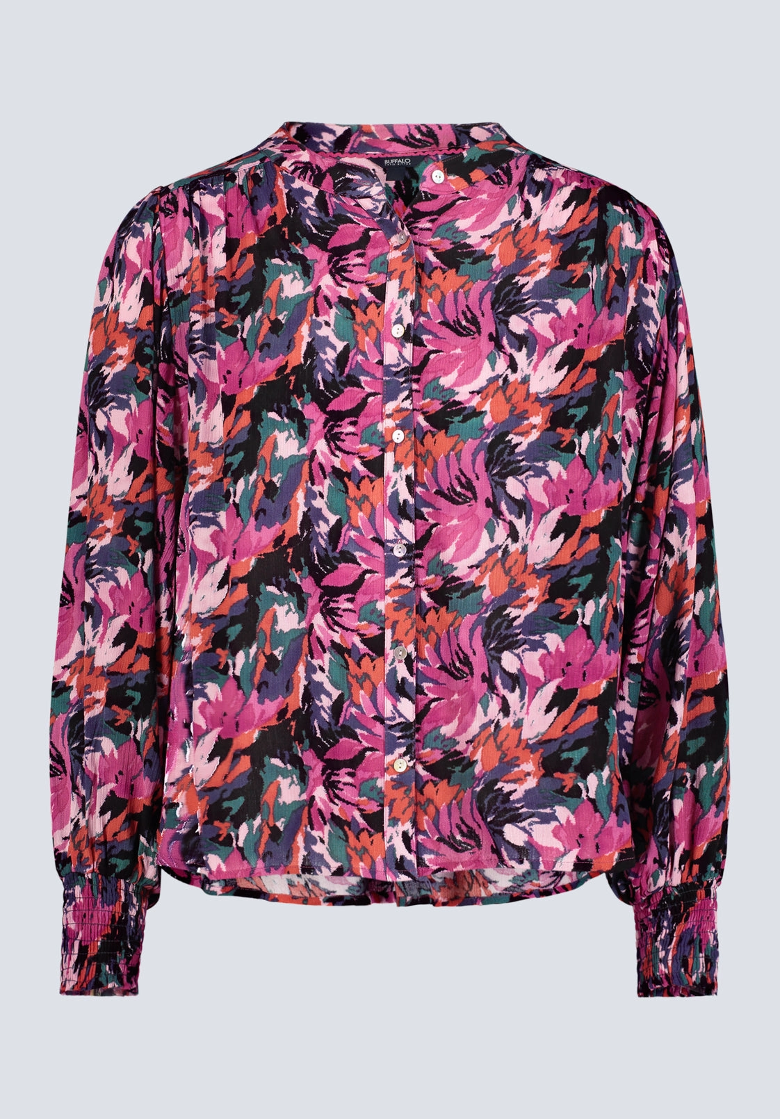 Ottilie Women's Long-Sleeved Blouse, Dark Pink Floral - WT0120F Reinforced Hems