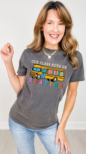 Our Class Runs On Reading Foil Graphic Tee Relaxed Silhouette