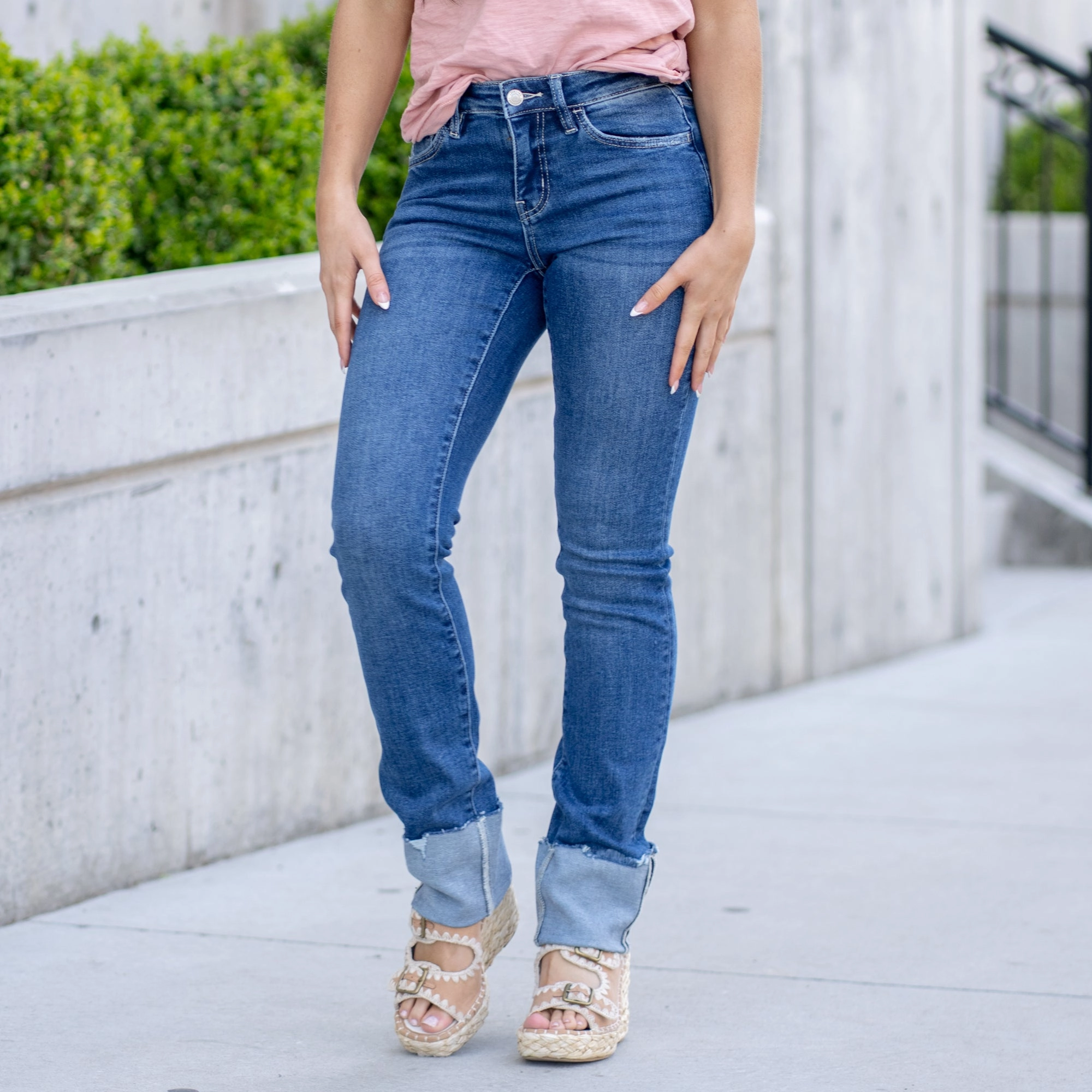 Comfortable Wear Overheard Mid Rise Cuffed Slim Straight Leg Regular & Plus Sizes