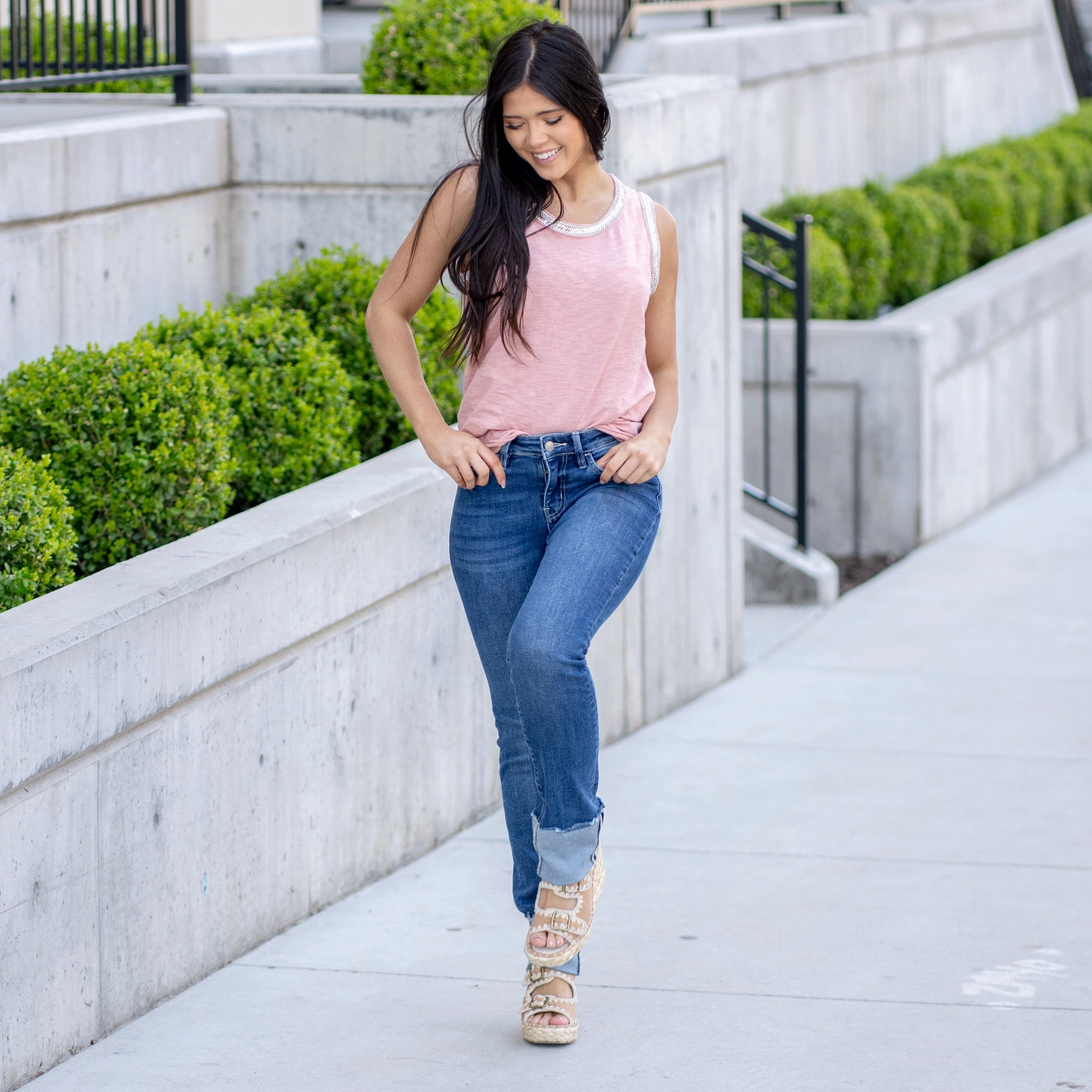 Overheard Mid Rise Cuffed Slim Straight Leg Regular & Plus Sizes Lightweight Material Pre Shrunk Fabric