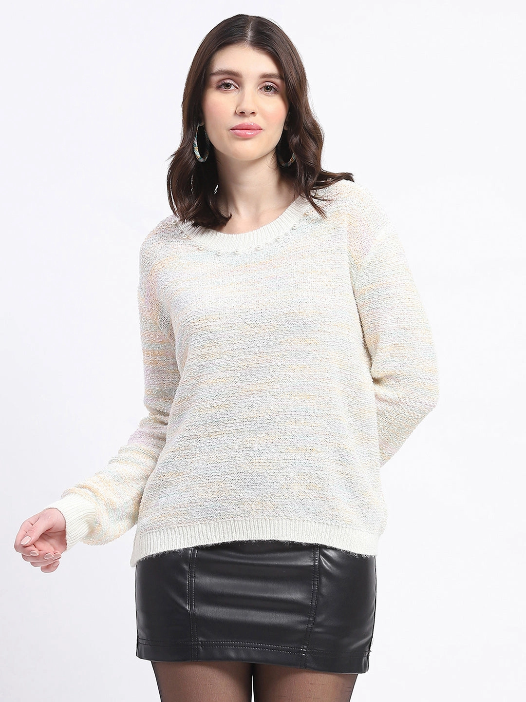 Madame Knit Crew Neck Multicolor Sweater All Day Comfort Design Effortless Layering