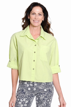 Flexible Cuffs Quick-Dry 3/4 Sleeve Button-Up Poplin Shirt ?C Soft Lime