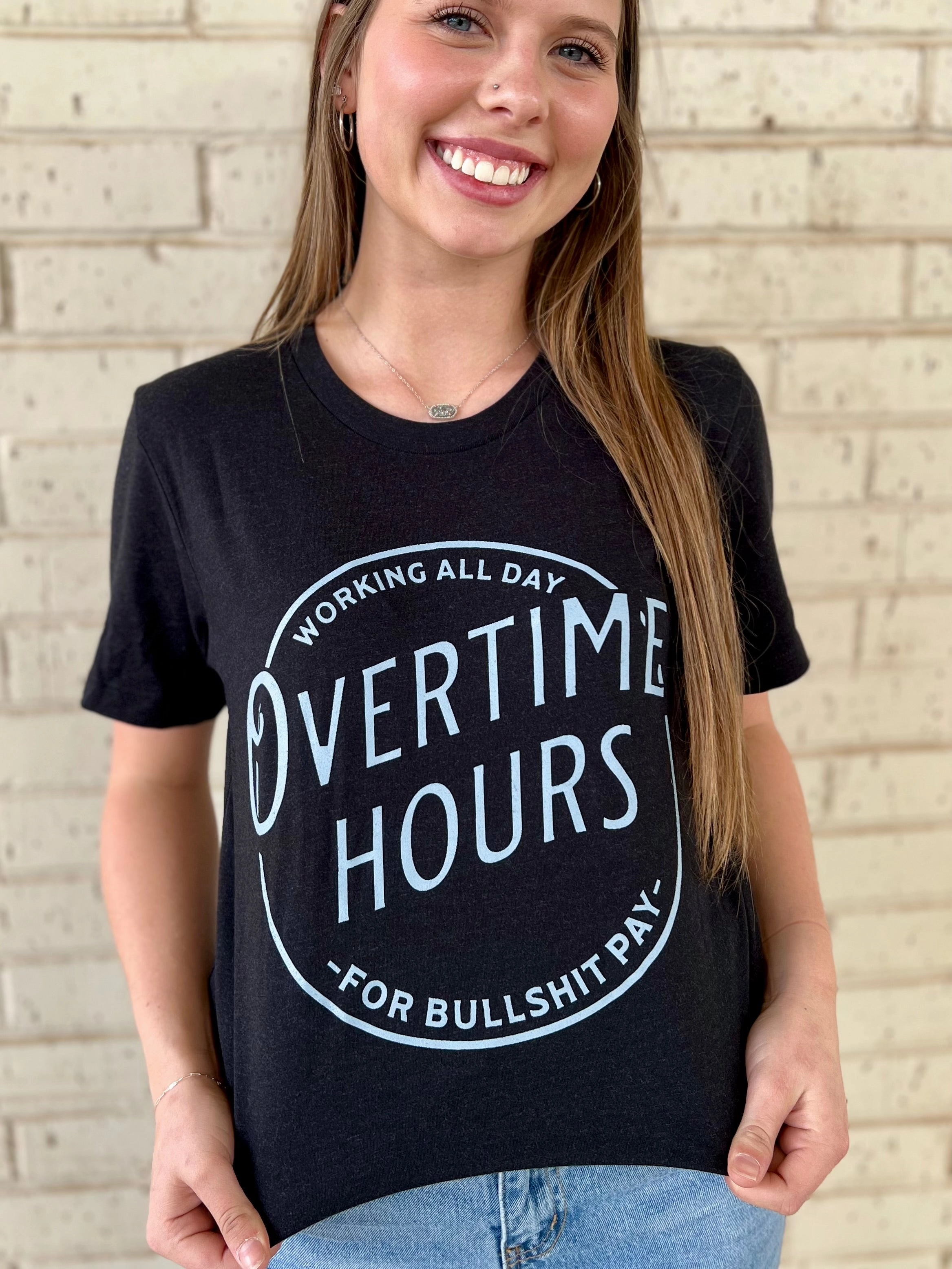 Cozy Fit Comfortable Look Overtime Hours Tee*