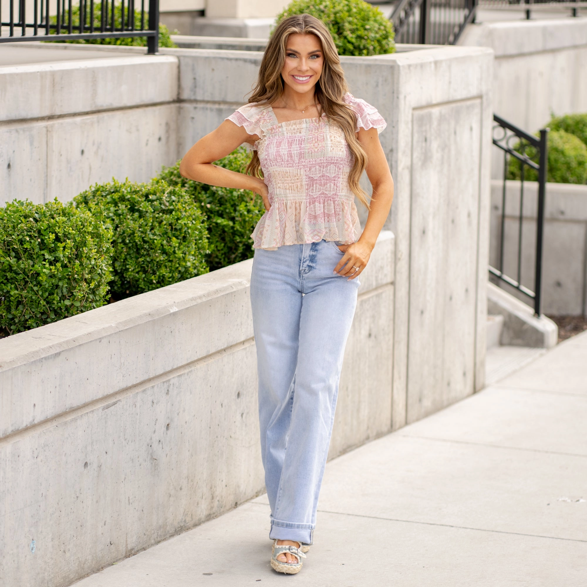 Patchwork Smocked Top - Pink Multi Sleepwear