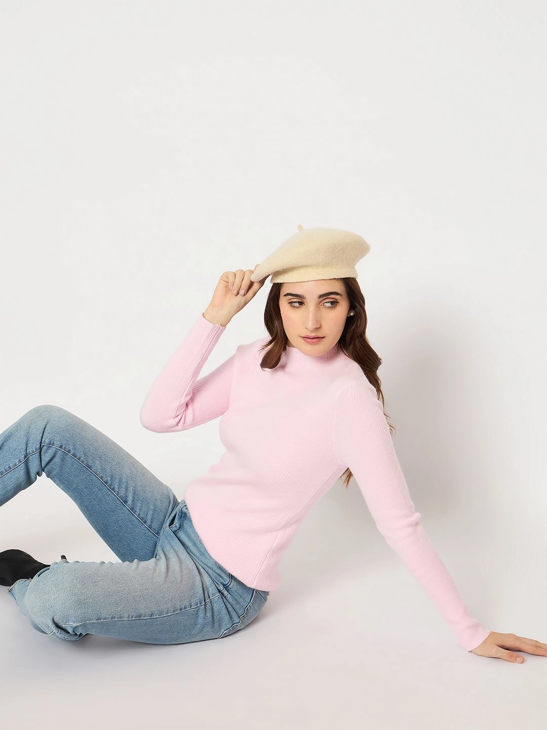 Madame Turtle Neck Full Sleeve Pink Sweater Soft Knit Style