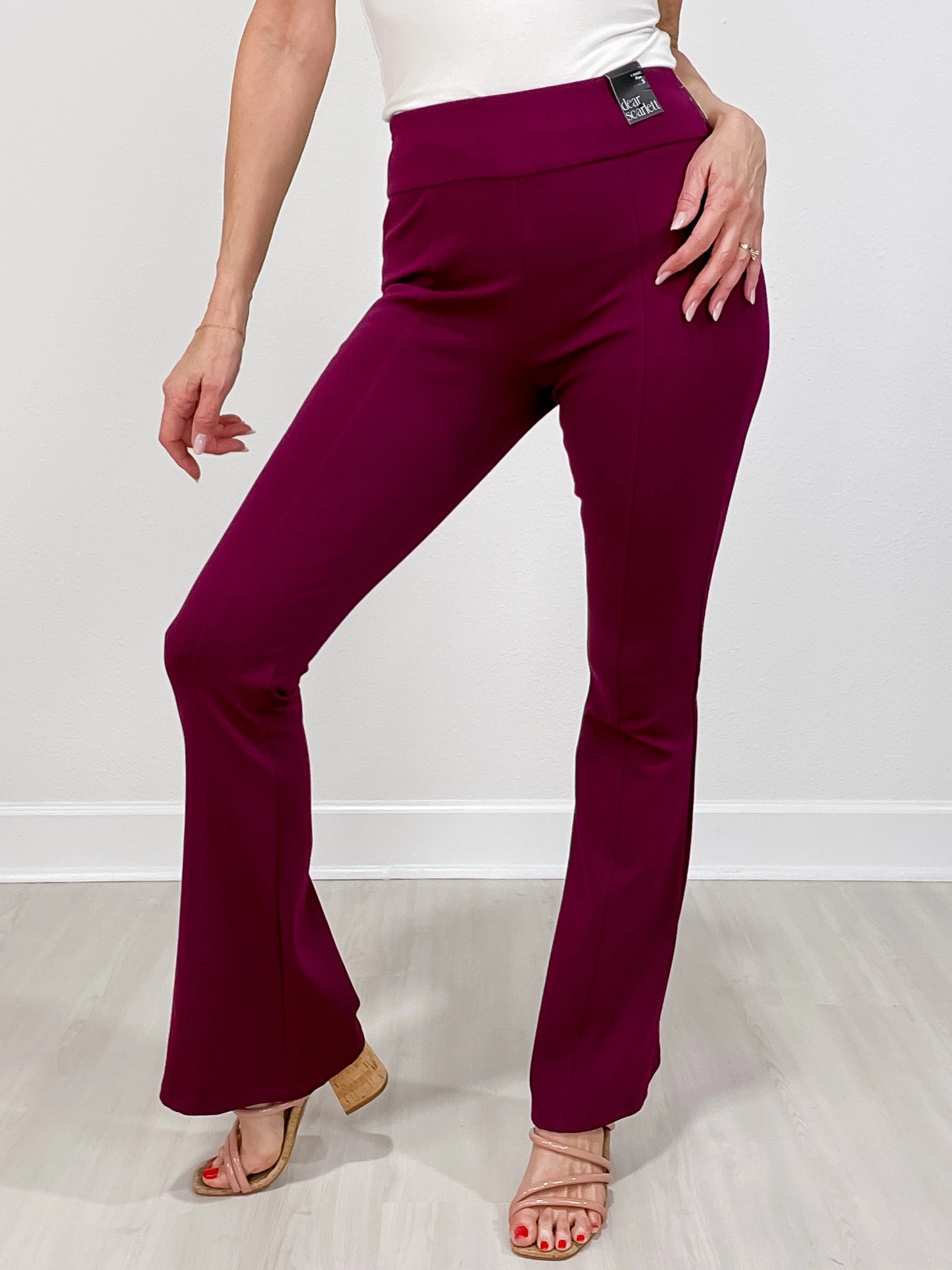 Magic High Waisted Double Knit Pants in WINE - Skinny or Kick Flare Sustainable Fabric NonRestrictiveFit