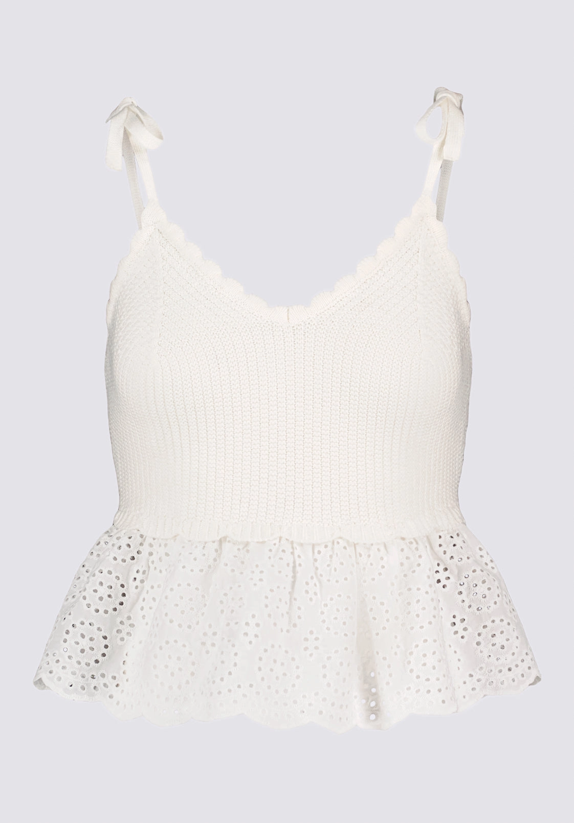 Knit Style Picabo Women's Textured Cotton Peplum Top, Blanc - SW0109P