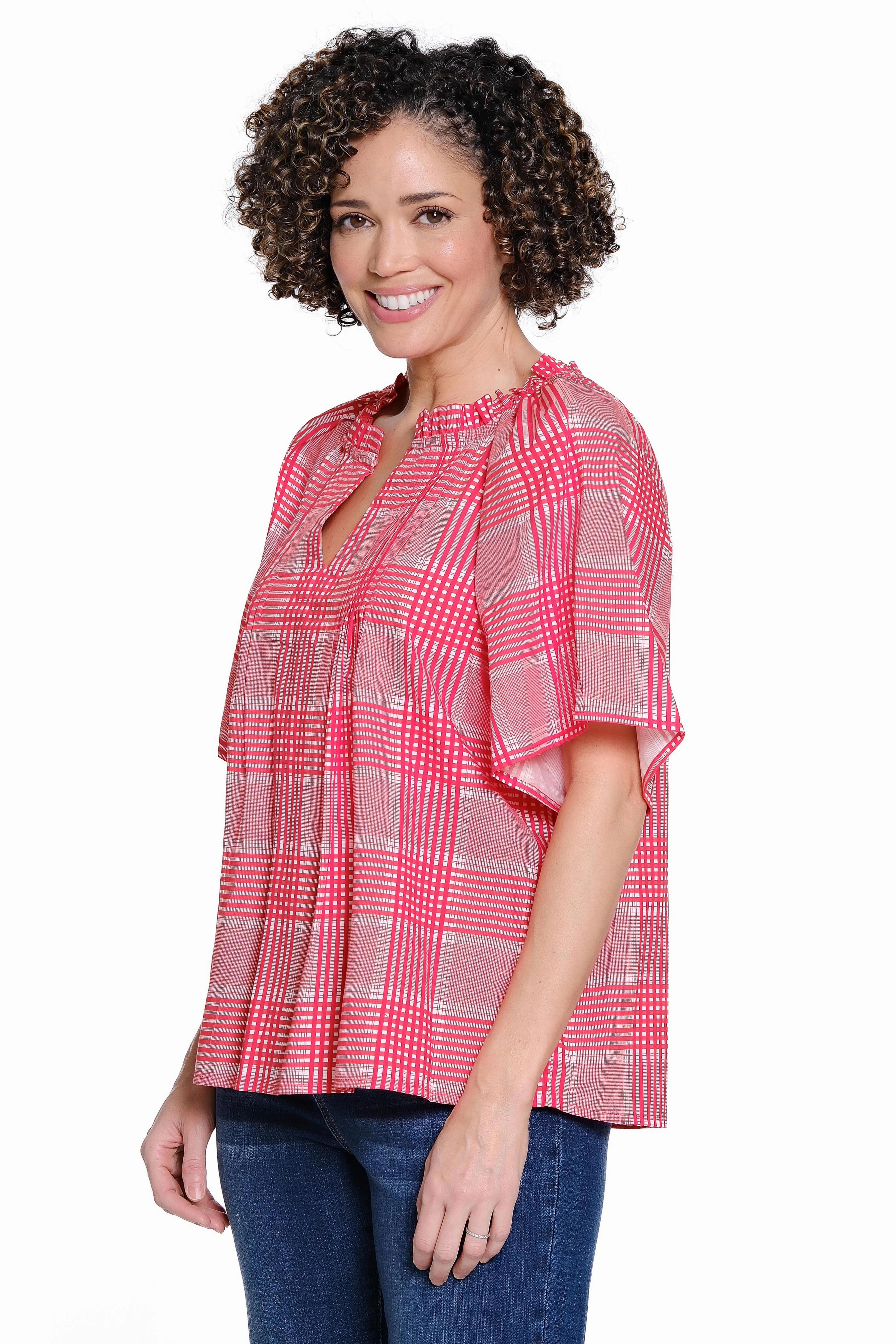 Pleated Front Popover Top - Red Reinforced Seam Technique