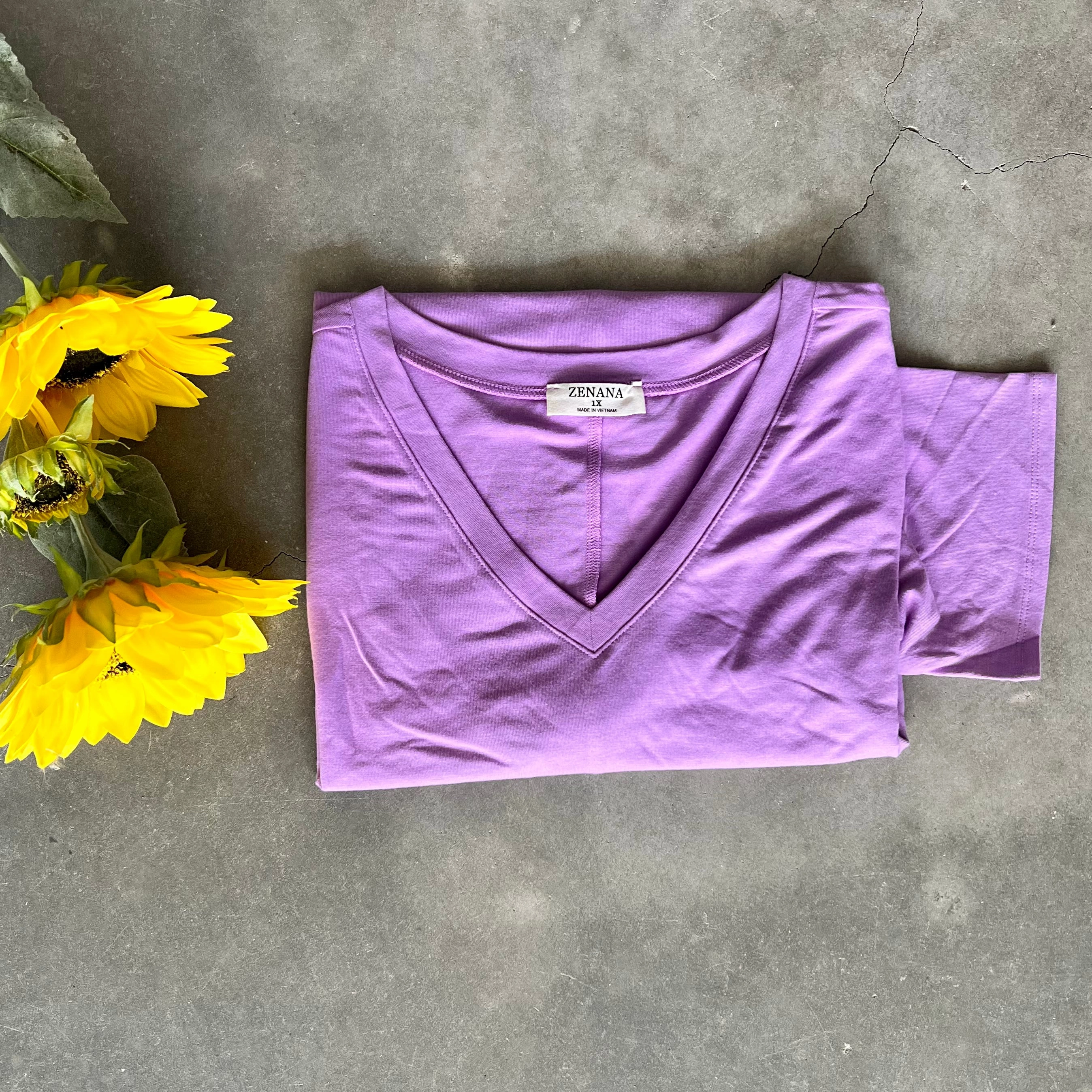 PLUS Basic Short Sleeve V-Neck Tee Buttery Soft Feel