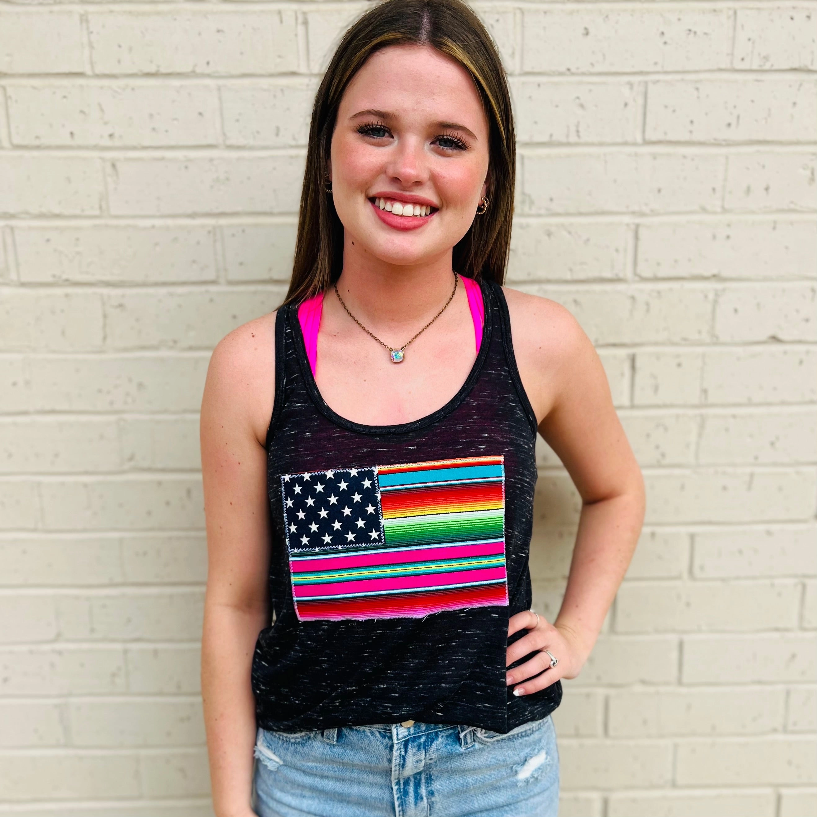 PLUS Brightly Patriotic Racer Back Tank* Multi Directional Mobility CrossBackDesign