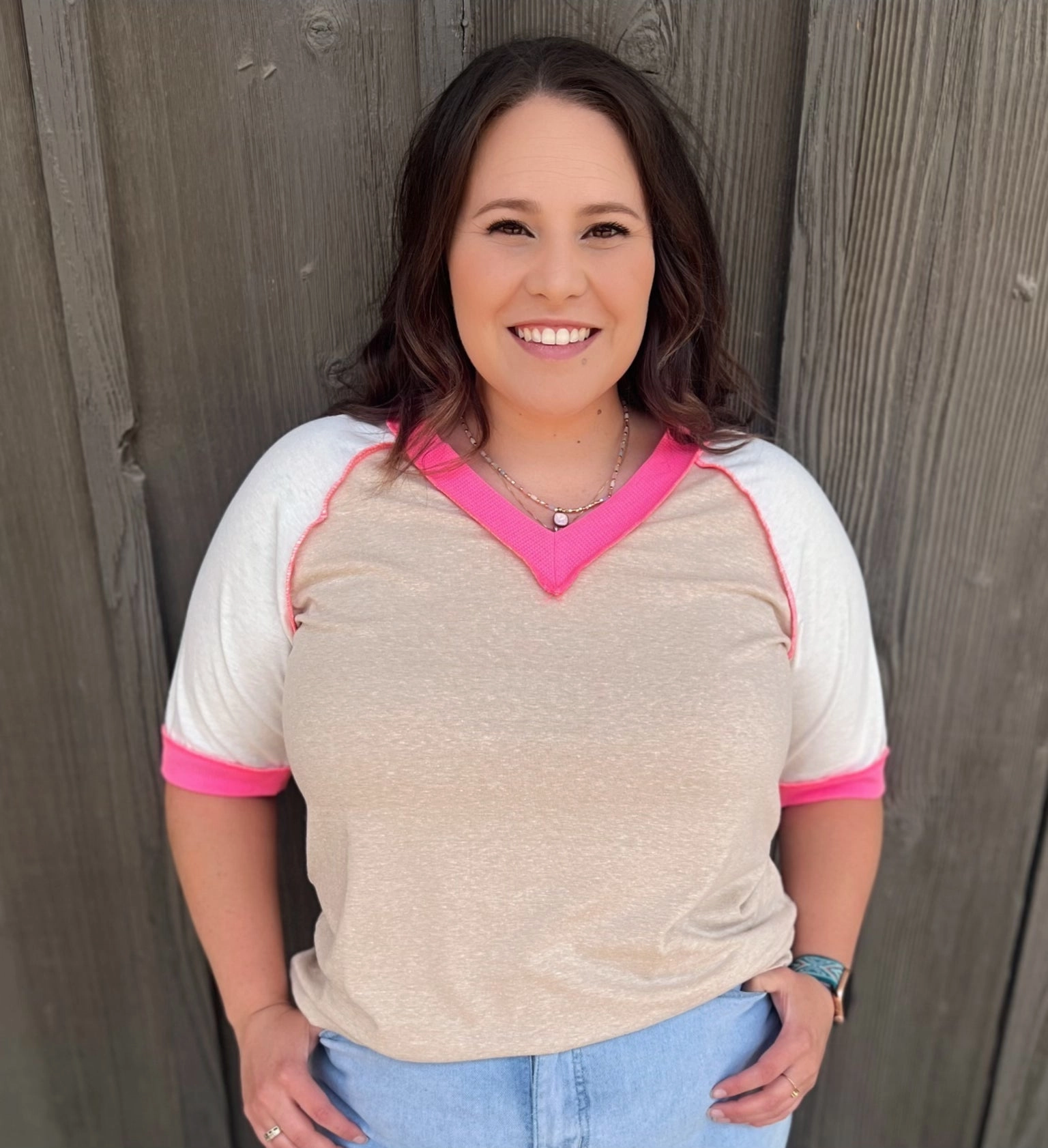 Two Tone Texture Effect Sport Hoodie PLUS Day to Day Color Block Top- 2 colors*