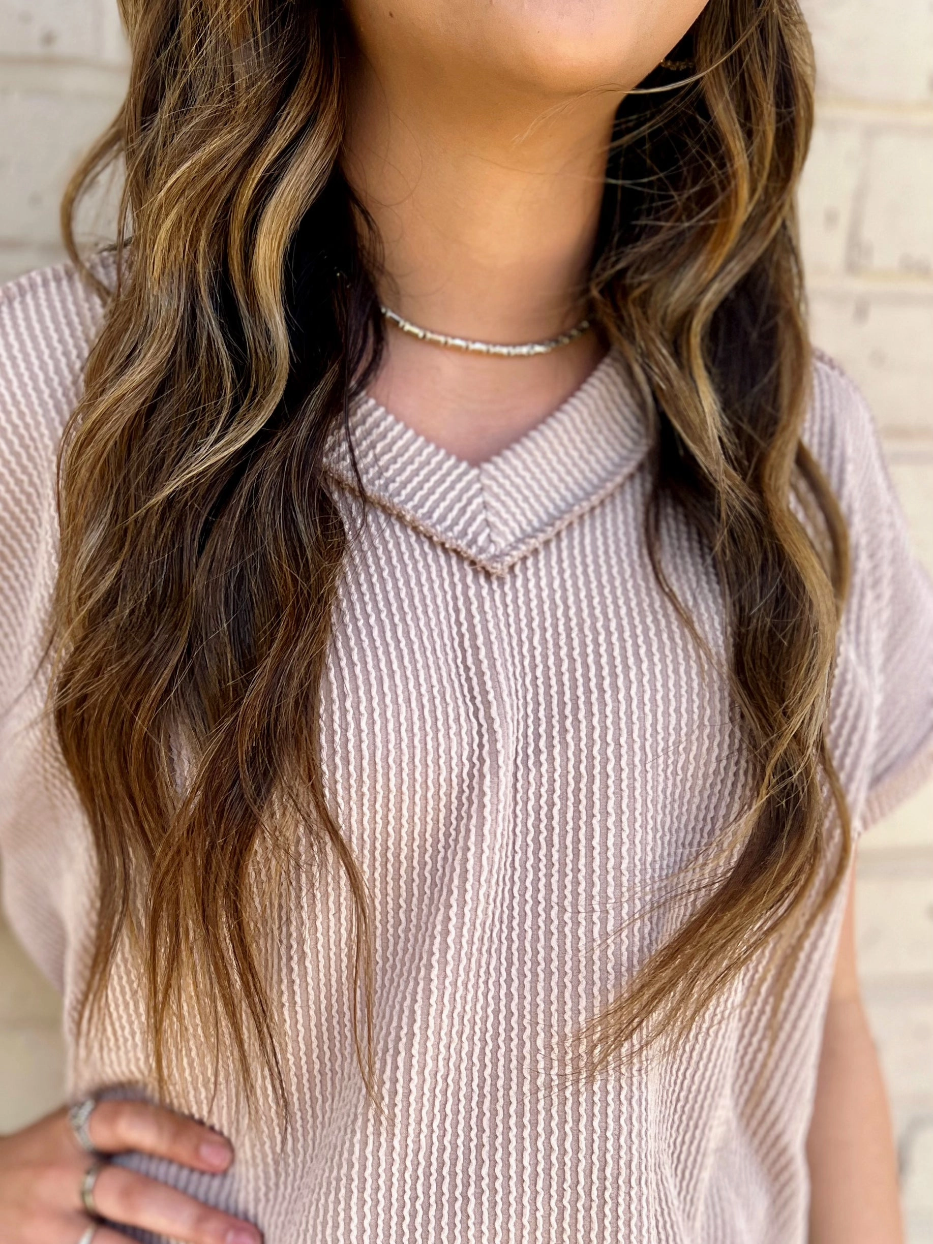 Wrinkle Free Weave PLUS Room to Breath Taupe Ribbed Top*