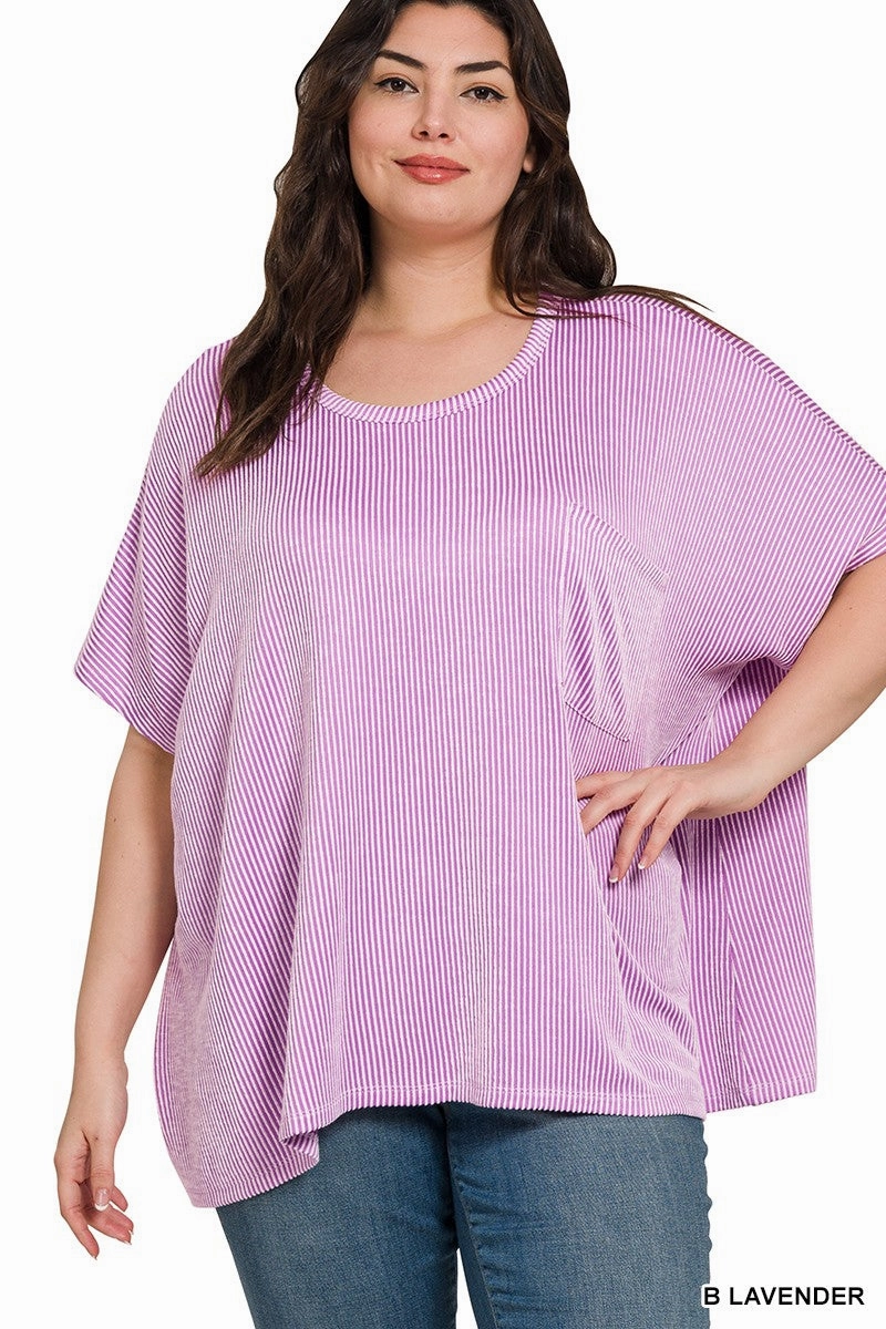 PreShrunkFabric Plus Size Corded Rib Oversized Short Sleeve Top
