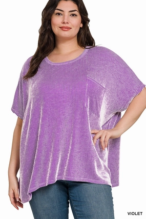 StretchComfortDesign Plus Size Corded Rib Oversized Short Sleeve Top