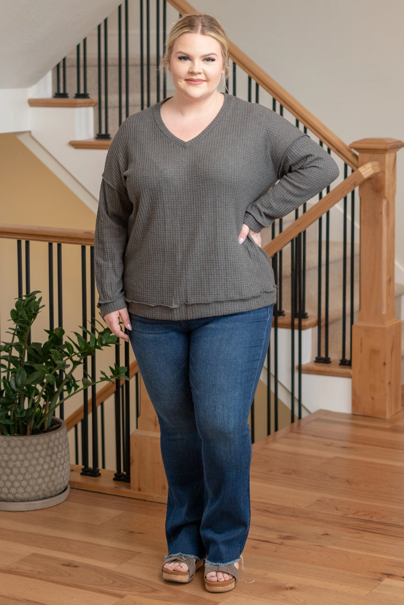 Plus Size Kelley Layering Top - Charcoal Active Flex Trendy All-Day