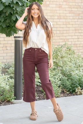 Plus Size Oxblood Tummy Control Top High Rise Wide Leg Crop Minimal Aesthetic Spring Mood Affordable