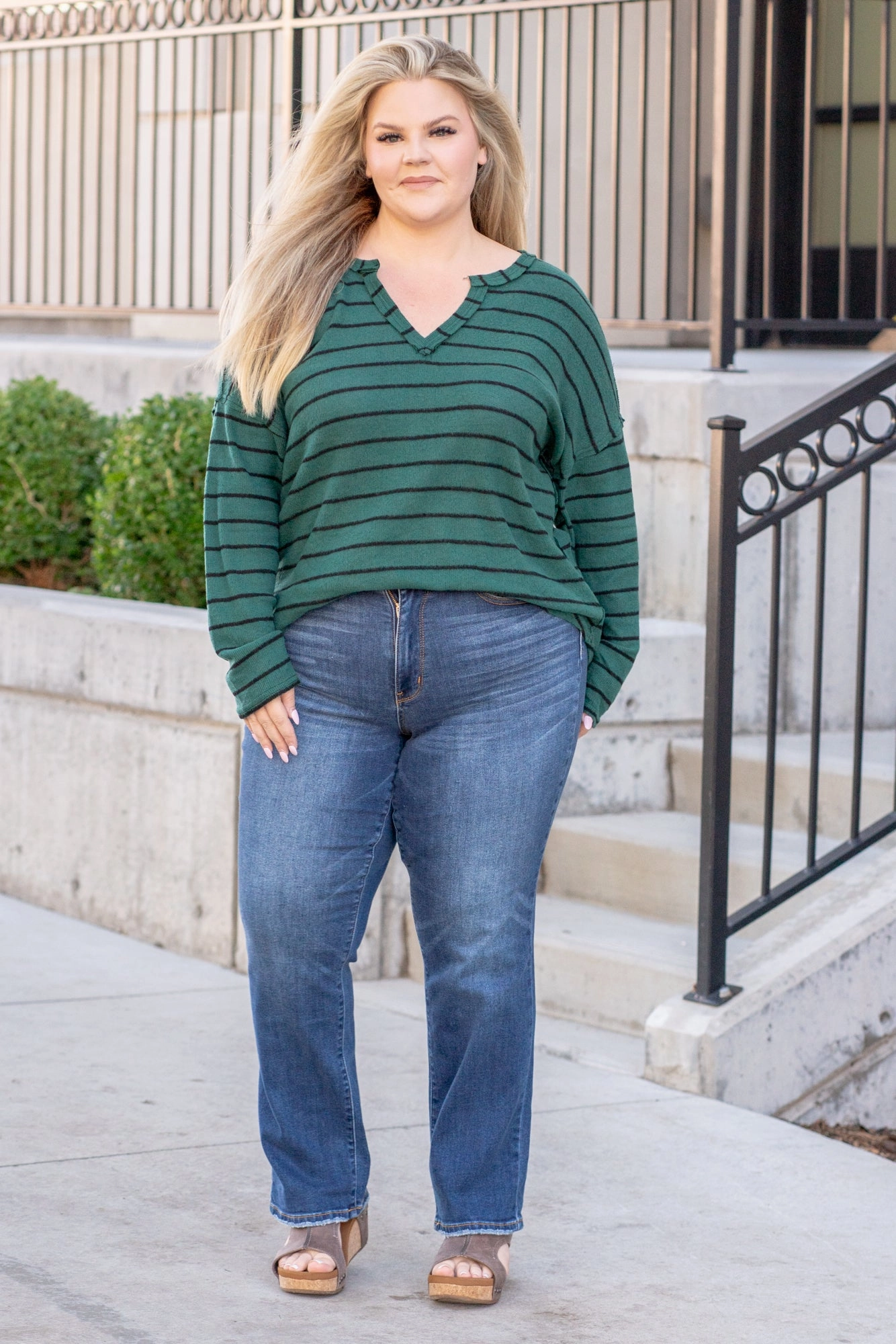 Stretch Classic Wear Plus Size "Therma Denim" High Rise Contrast Wash Straight