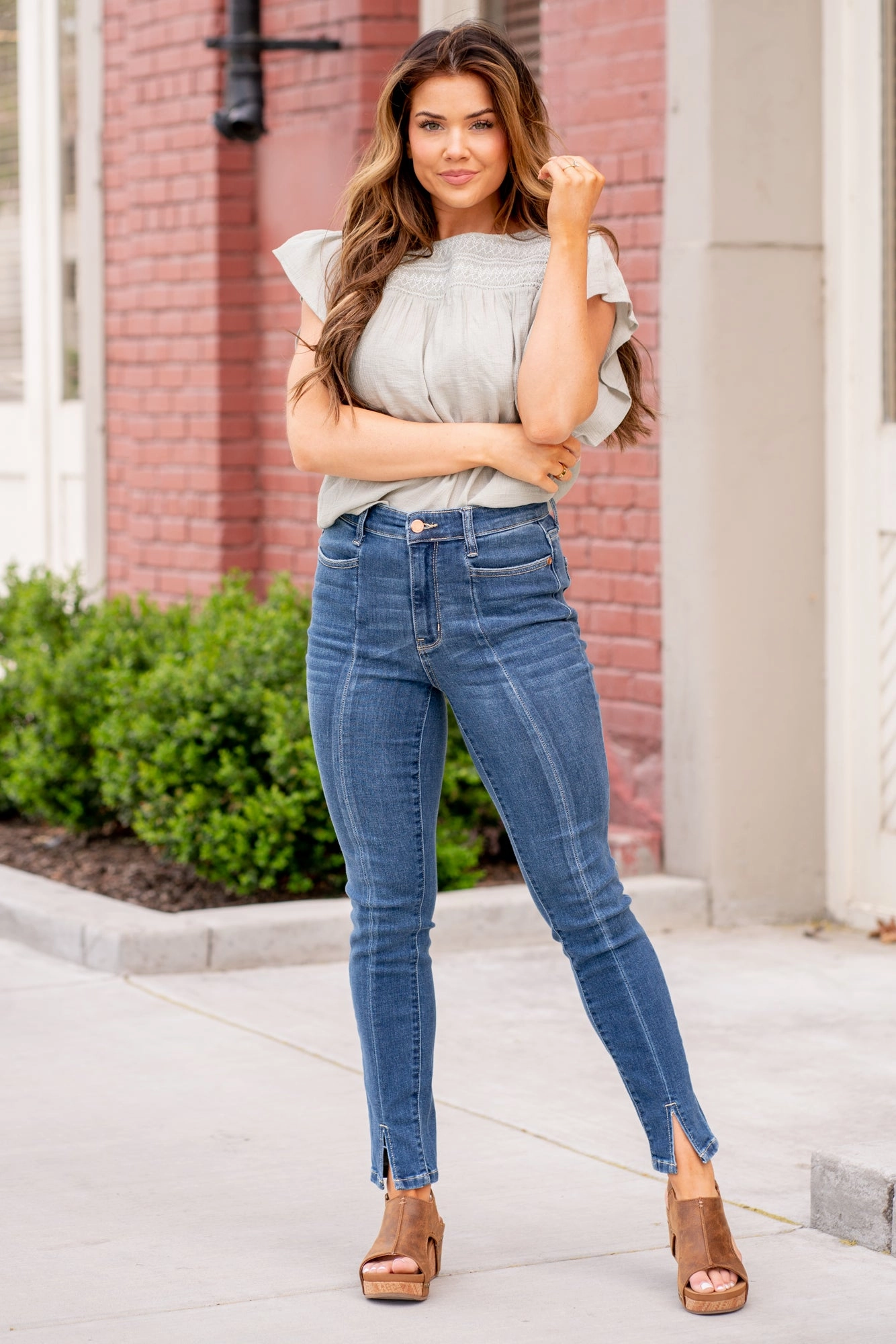 Style Basic Travel Outfit Music Event Plus Size Road Tripping High Rise Front Seam Skinny