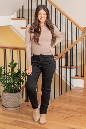 Wardrobe Fit Fashion Forward Plus Size Southern Charm Rhinestone Embellished High Rise Slim Fit