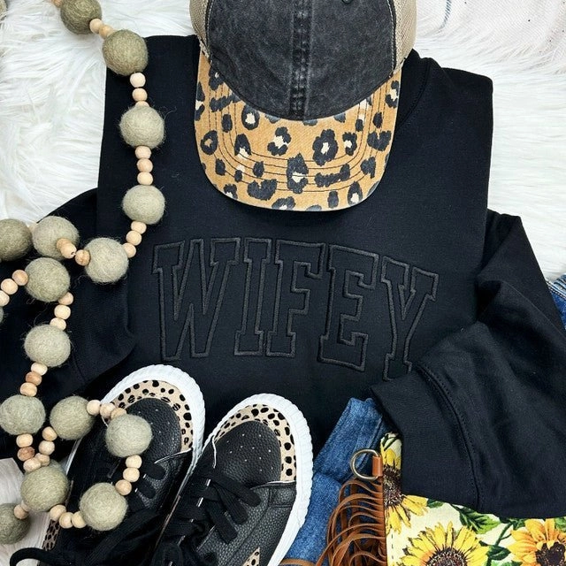 Wifey Embroidered Crewneck Sweatshirt* Non Closure Collar