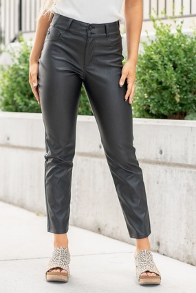 Sporty Look Raleigh High Rise Skinny Straight Pleather Pants