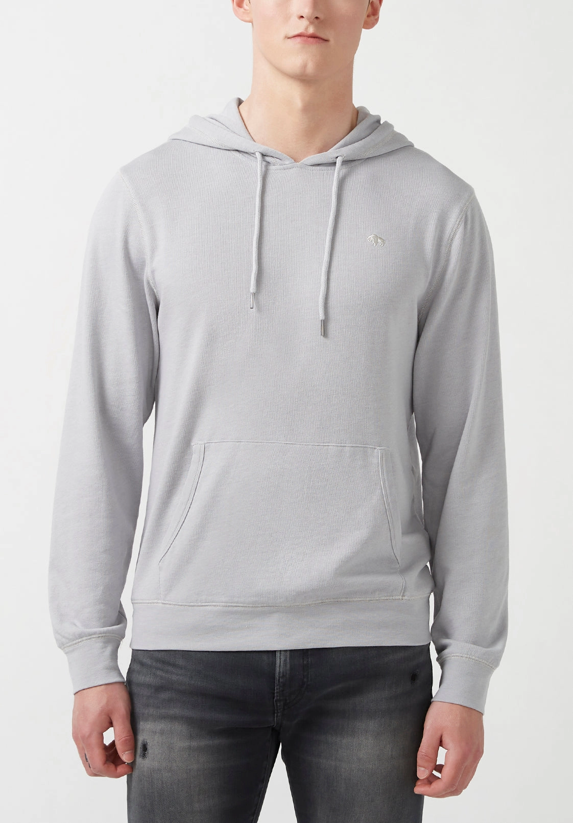 Farman Men??s Lightweight Hooded Sweatshirt, Light Grey - BM24171 High Collar Coverage Business casual