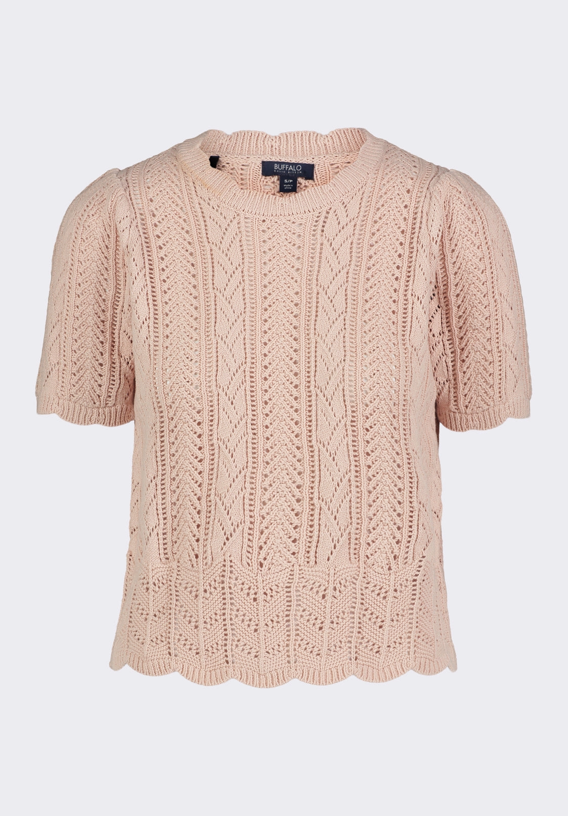 Perfect Wear Posey Women's Short-Sleeve Crochet Knit Sweater Top, Cameo Rose - SW0108P