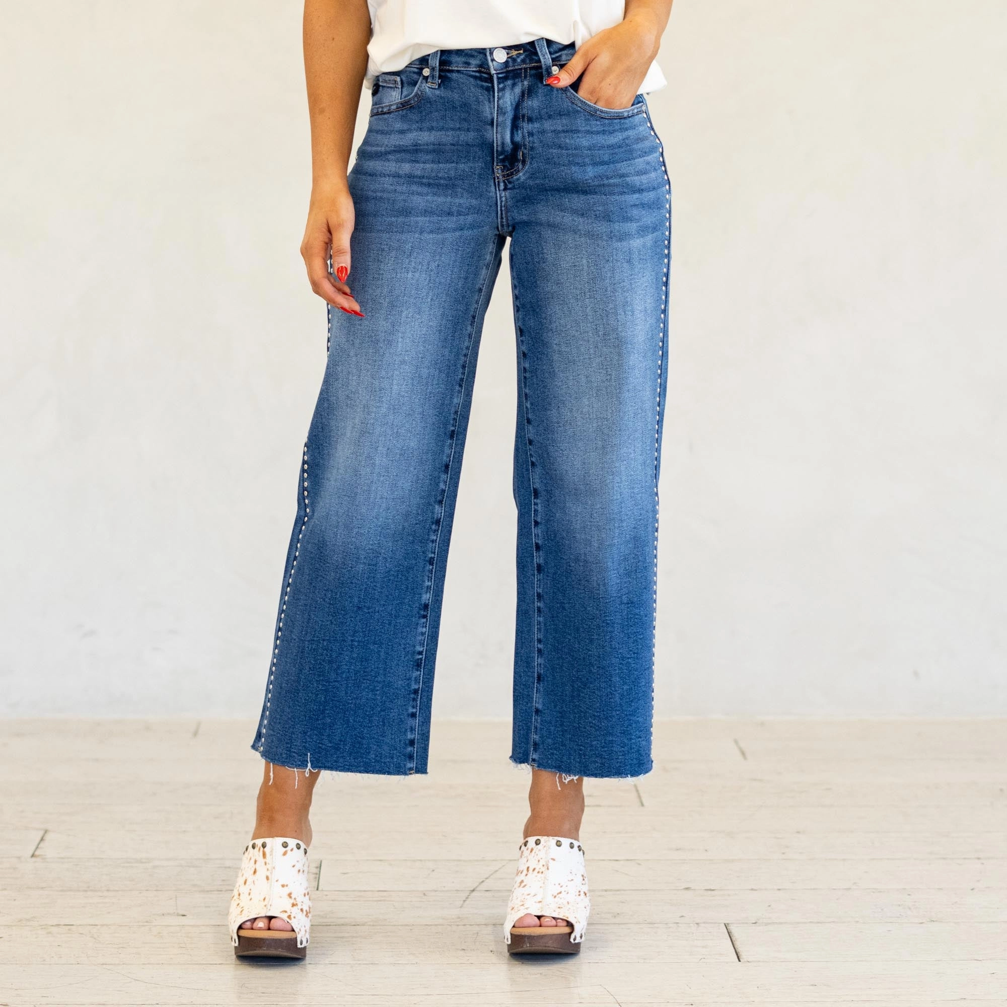 Beach Day Sustainable KanCan Mailene High Rise Crop Wide Leg Jean Medium Blue