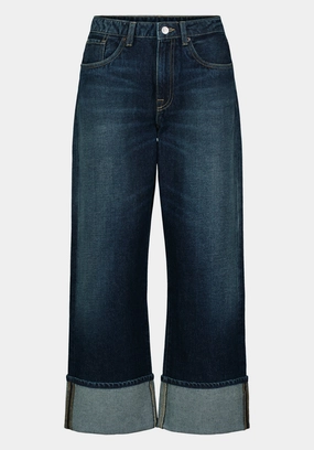 Smooth zipper closure Daily Attire High Rise Wide Leg Cropped Addisson Women's Jeans, Dark Contrast - BL16106