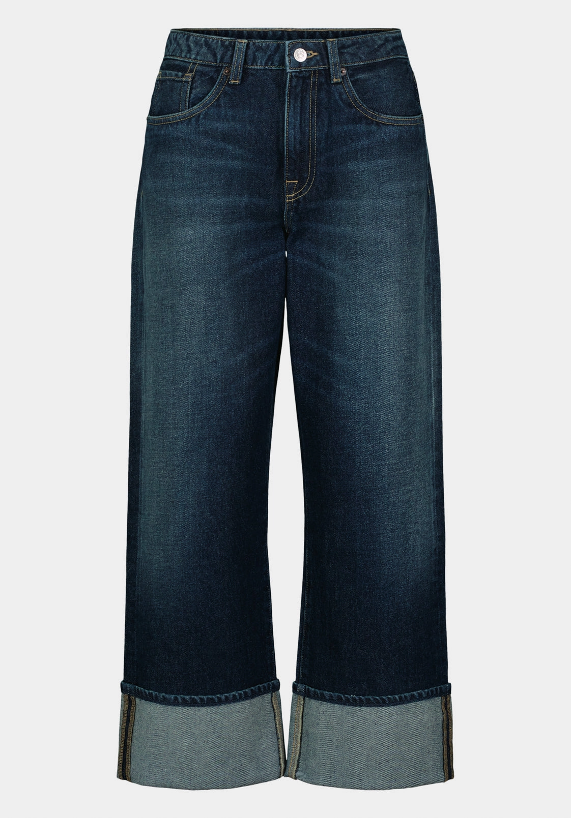 Chic Fit Neutral Smooth High Rise Wide Leg Cropped Addisson Women's Jeans, Dark Contrast - BL16106