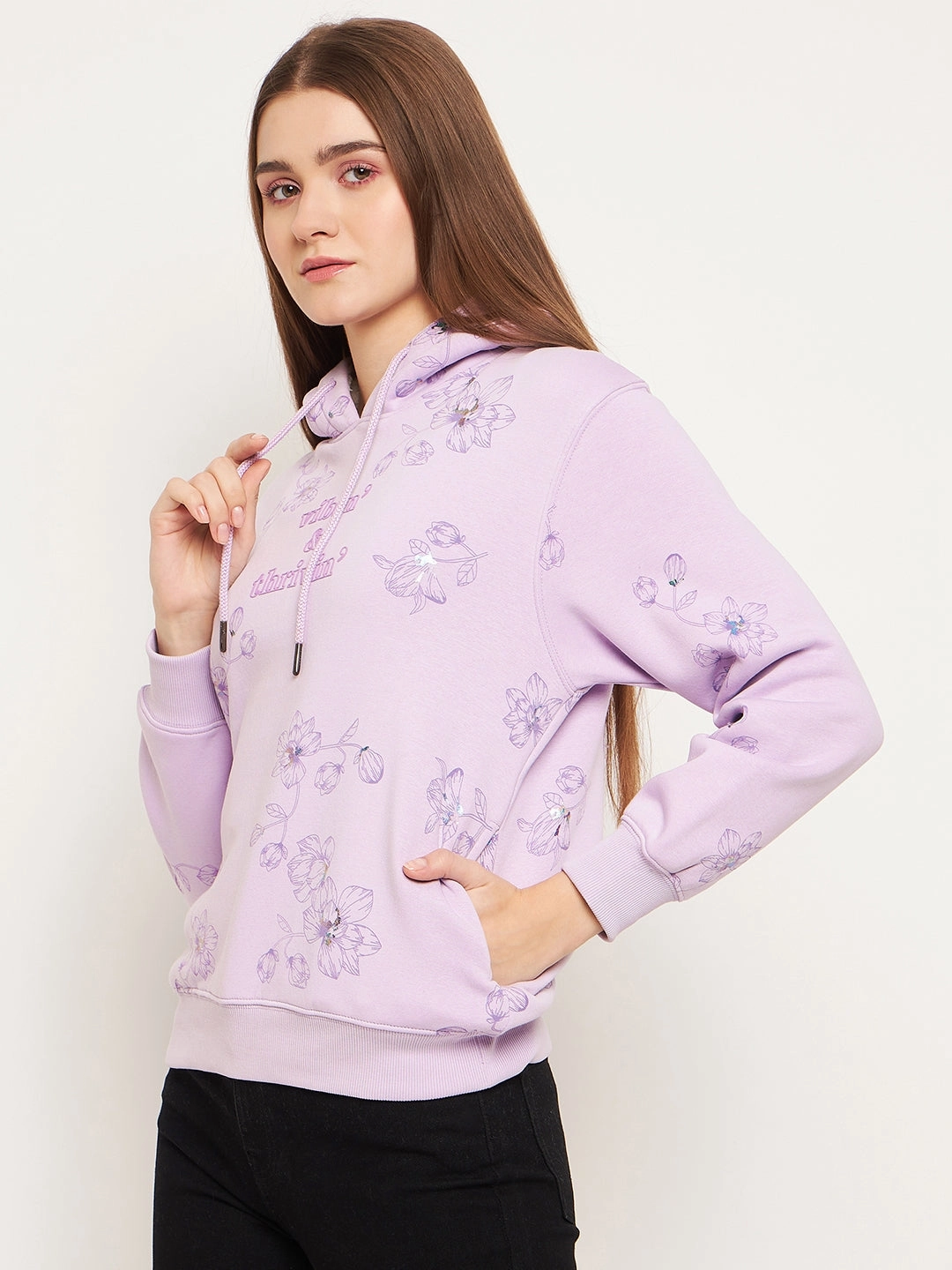 product rough ruggedness Cozy Design Madame Floral Printed Lilac Sweatshirt