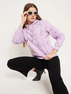 slim fit product tweed warmth Madame Floral Printed Lilac Sweatshirt