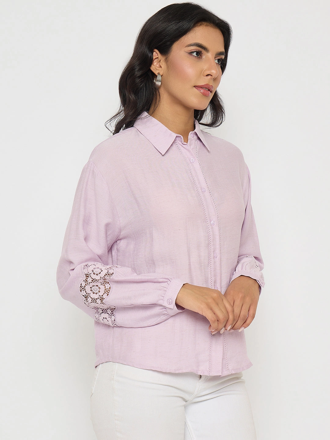 Essential Layer No Bulk Layering System Madame Lace Detailed Lilac Nylon Blend Shirt