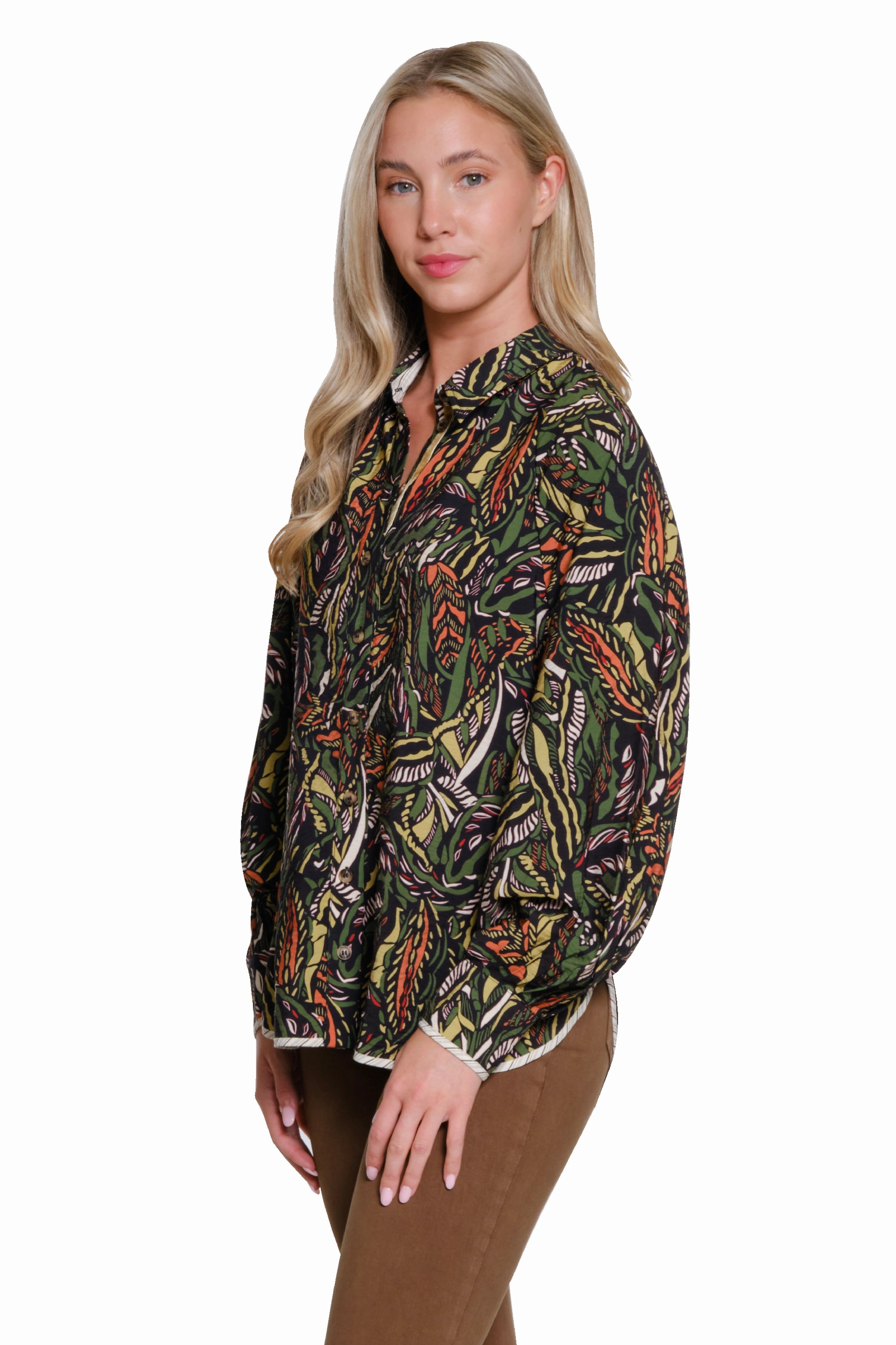Printed Button Front Top - Multi Multi Directional Mobility