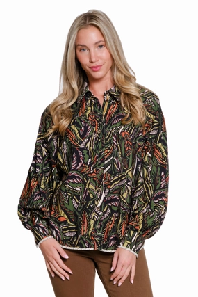 AbrasionResistantEdging Printed Button Front Top - Multi