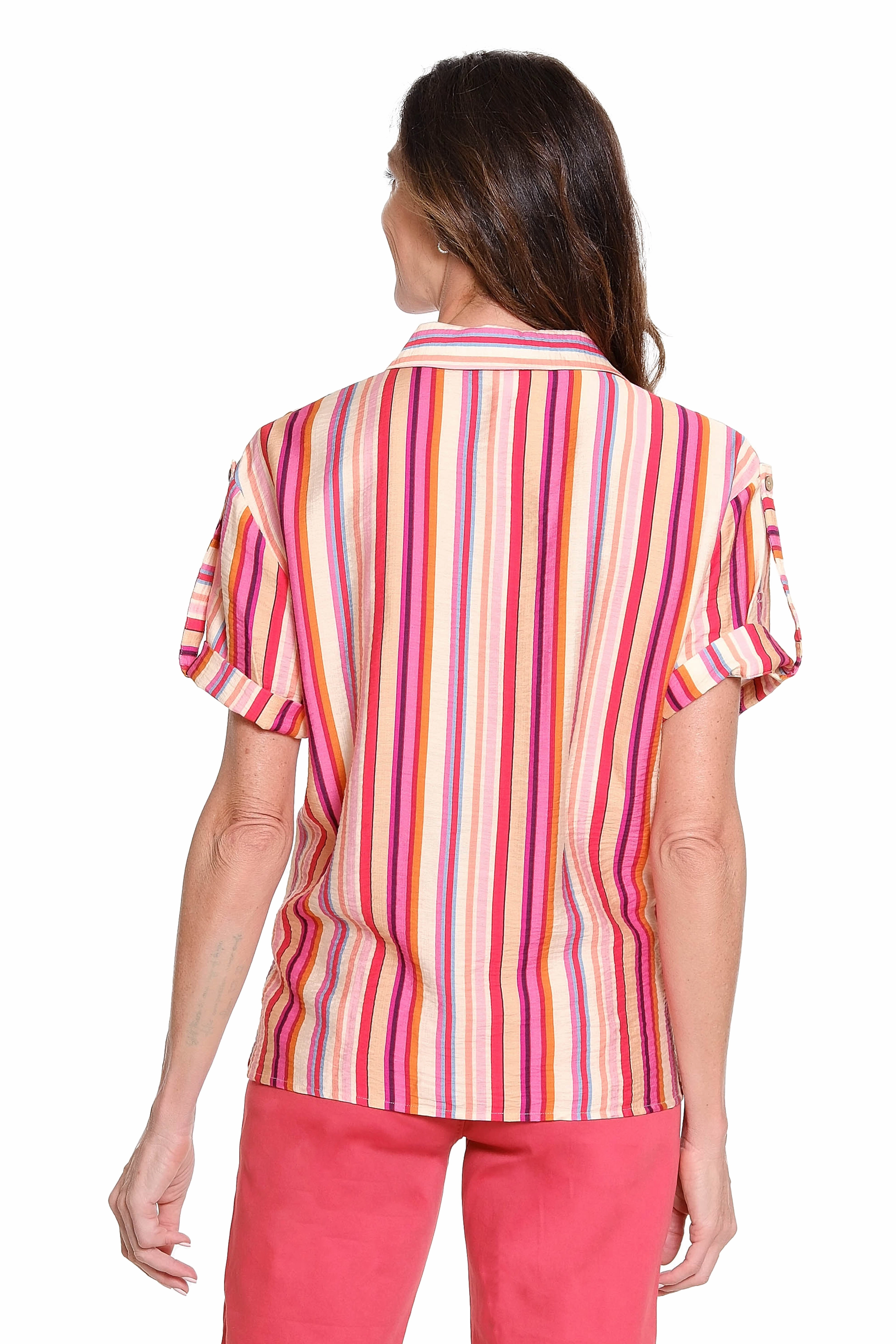 Printed Camp Shirt ?C Multi Elasticated Trim Chic Look