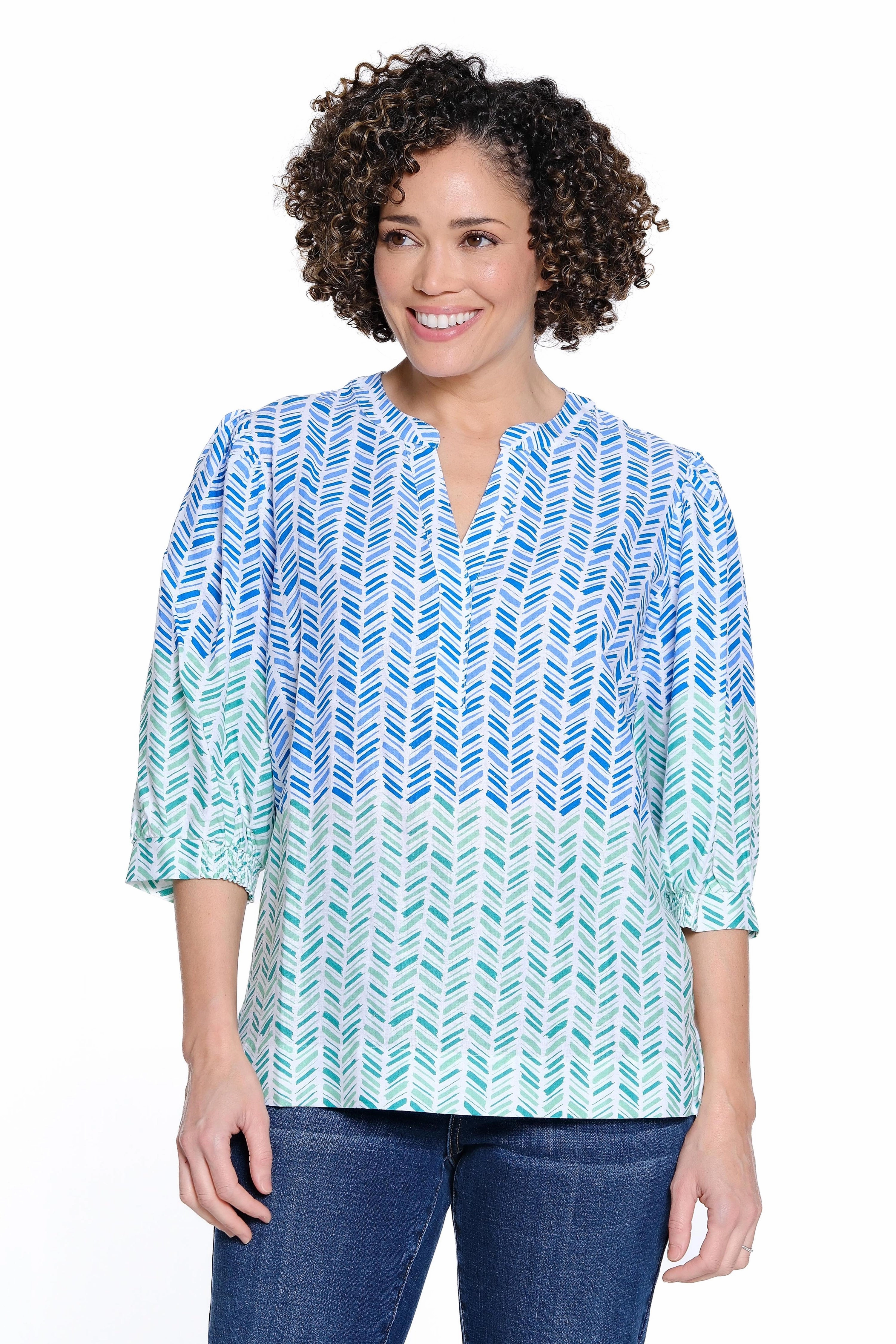 MinimalistDesign Printed Split Neck Top - Multi